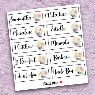 Sticker Liste d'invités personnalisée 10 noms Fleurs Bouqu