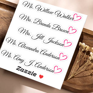 Sticker Liste d'invités personnalisée 5 noms longs Coeur d