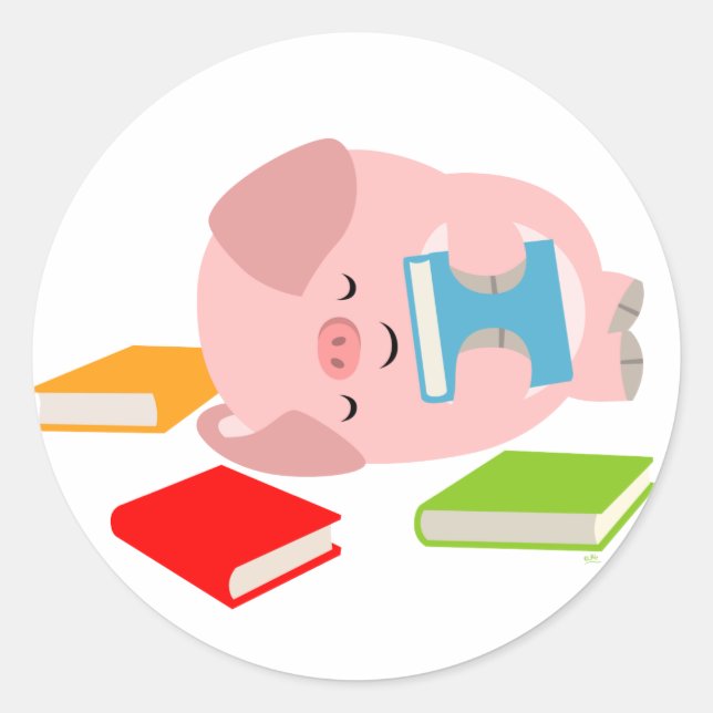 Sticker Little Book Lover (mignon cochon de dessin (Devant)