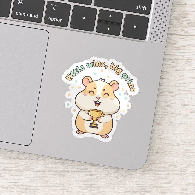 Sticker Little Wins Big Grins – Cute Hamster Trophy  (Détail)