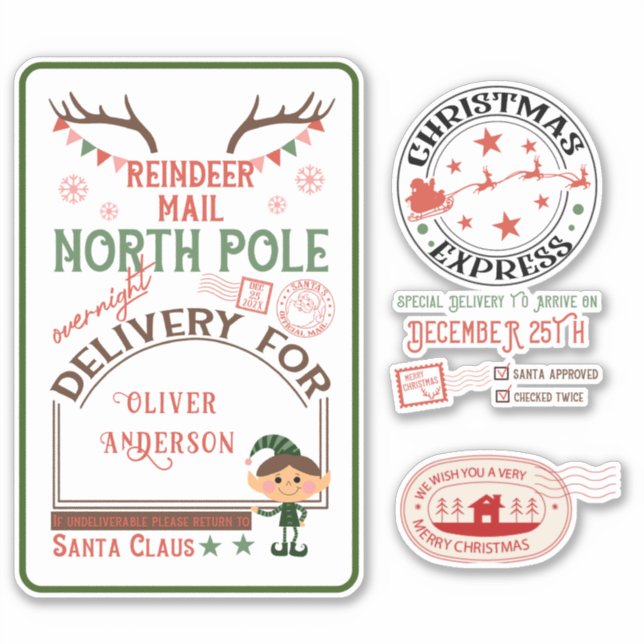 Sticker Livraison d'Express North Pole Père Noël Mail cade (Devant)