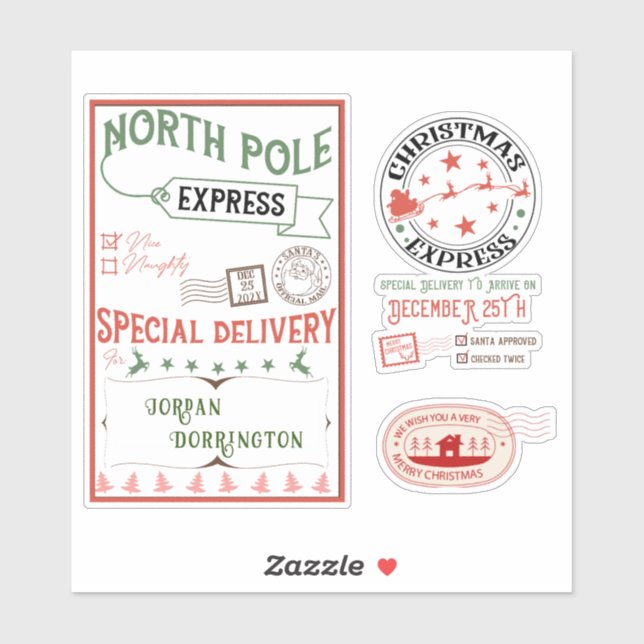 Sticker Livraison d'Express North Pole Père Noël Mail cade (Feuille)