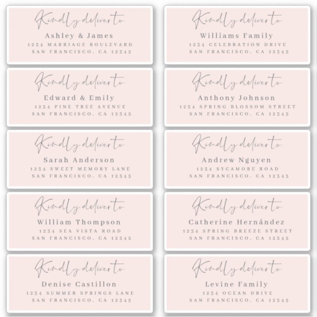 Sticker Livrer à Chic Script rose Mariage adresse du clien (Devant)