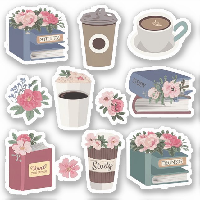 Sticker Livres à fleurs et pack café pour les amateurs de  (Devant)