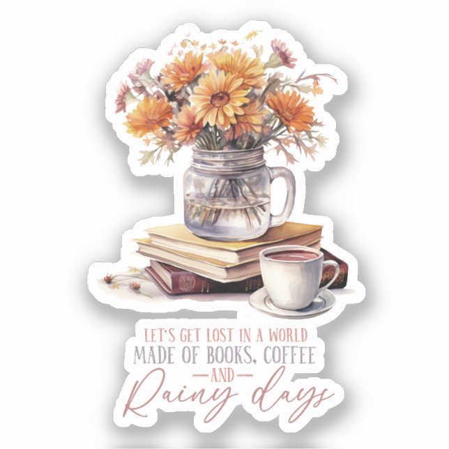 Sticker Livres, café et jours pluvieux (Recto)