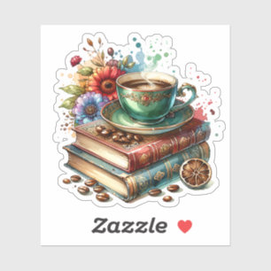 Sticker Livres vintages, Fleurs et Café ou Thé