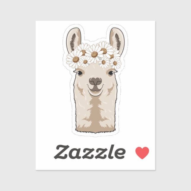Sticker Llama aux fleurs blanches (Feuille)