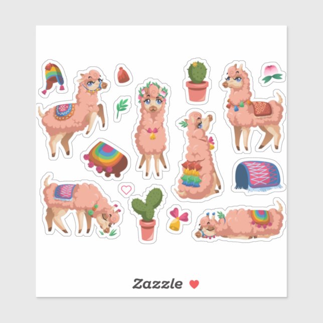 Sticker Llamas mignon (Feuille)