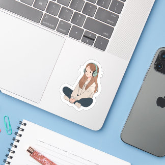 Sticker Lo-Fi Girl with Headphones – Pastel Chill Vibes