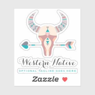 Sticker Logo de crâne de vache rustique de Bohême occident