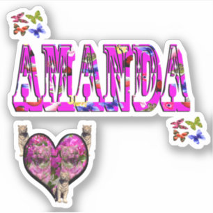 Sticker Logo De Nom Amanda Avec Tigres Blancs,