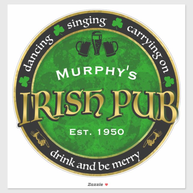 Sticker Logo de Personalized, Round Irish Pub (Feuille)