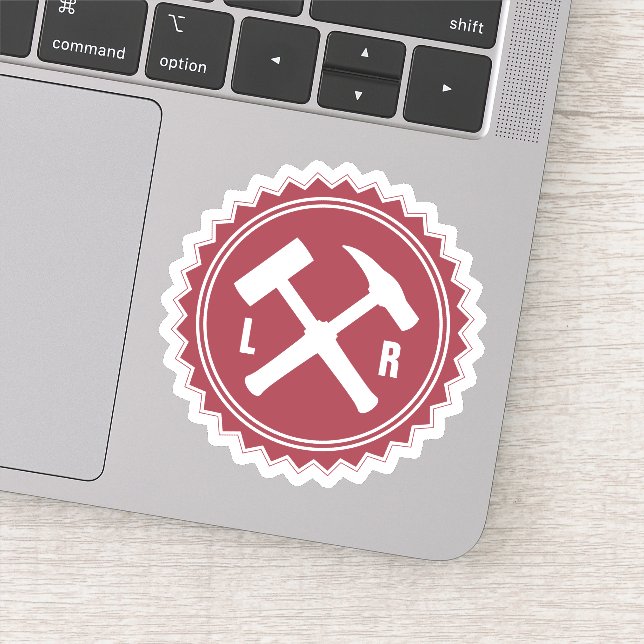 Sticker Logo du marteau du géologue avec vos initiales sur (Détail)