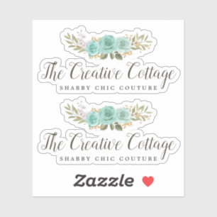 Sticker Logo en bois rustique floral turquoise Cottage dél