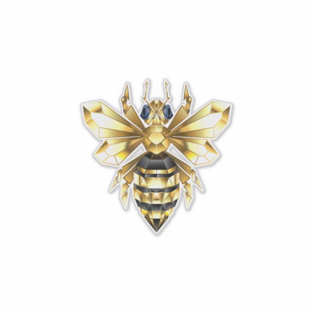 Sticker Logo Faux Gold Foil Bee Polygonal sur Noir (Devant)