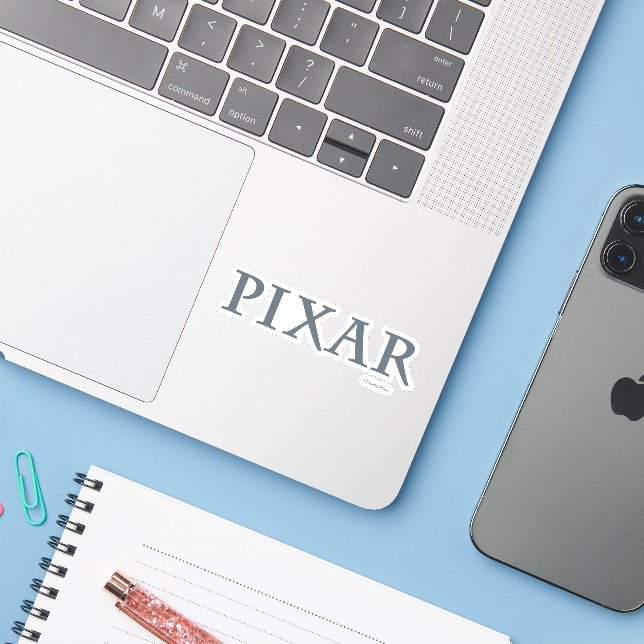 Sticker Logo Pixar Grey (Ordinateur portable avec iPhone)