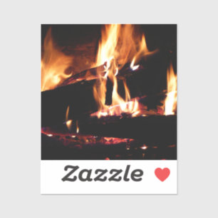 Sticker Logs dans la cheminée Photographie de feu chaud