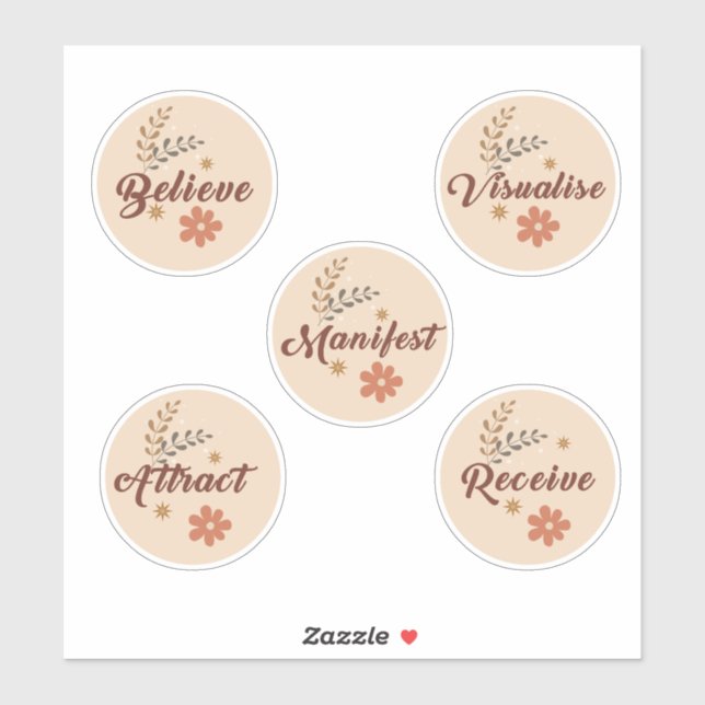 Sticker Loi de l'attraction-Mots positifs- Pack de 5 Boho (Feuille)