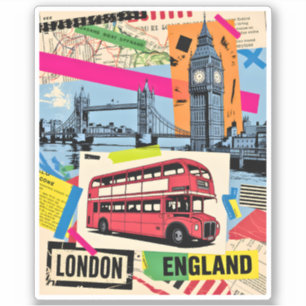 Sticker Londres Angleterre Art Pop Rétro Bus Voyage Vintag