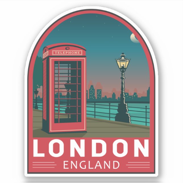 Sticker Londres Angleterre Retro Travel Art Vintage (Devant)