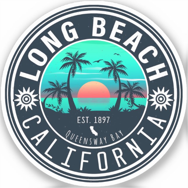 Sticker Long Beach California Tropical Sunset Souvenir les (Recto)