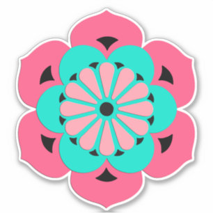 Sticker Lotus Flower Mandala, Coral rose et Turquoise