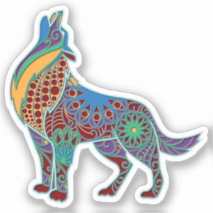 Sticker Loup Coloré animal Mandala