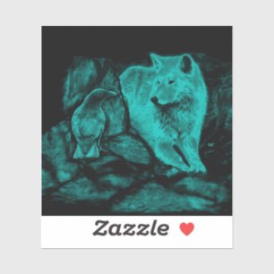 Sticker Loup et corbeau dans la nuit