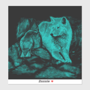 Sticker Loup et corbeau dans la nuit