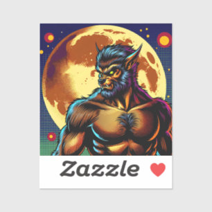 Sticker Loup-garou de style bande dessinée devant la plein
