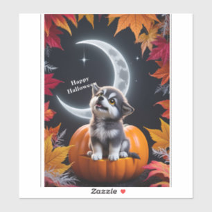 Sticker Loup mignon avec Crescent Moon nuit automne scen