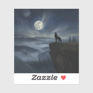 Sticker Loup Solitaire Sous La Lune – Une Peinture Intempo
