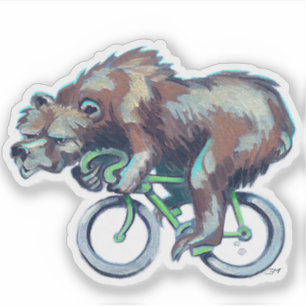 Sticker L'ours à vélo vert