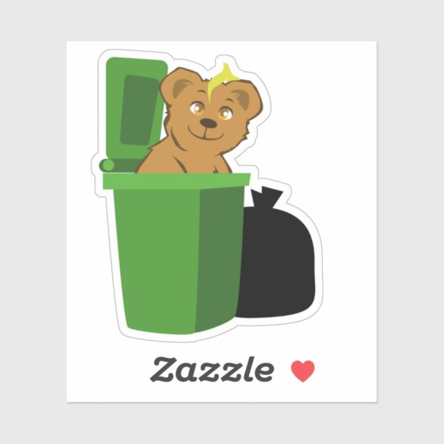Sticker L'ours fait une descente dans la poubelle (Feuille)