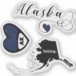 Sticker Love Alaska, 3 Designs Différents, Die Cut