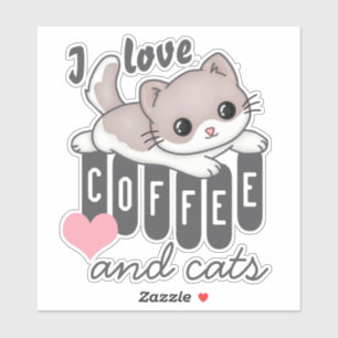 Sticker Love Coffee and Cats mignonne