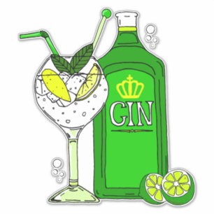 Sticker Love Gin and Tonic Cocktail Bar en verre et boutei