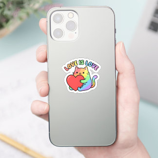 Sticker Love Is Love Rainbow Cat Gift, Cute Pride 