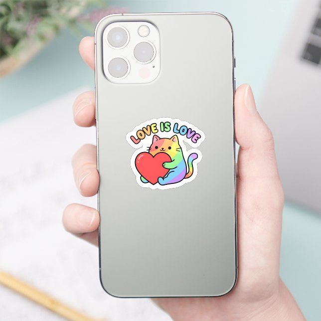 Sticker Love Is Love Rainbow Cat Gift, Cute Pride  (Téléphone)