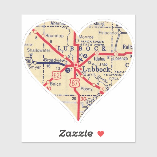 Sticker Love Lubbock TX Map (Feuille)