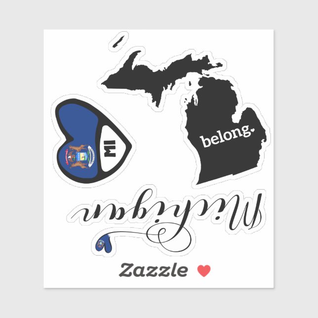 Sticker Love Michigan 3 conceptions différentes (Feuille)