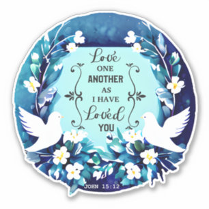 Sticker Love One Another Blue and White Doves