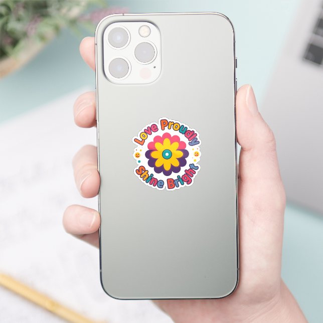 Sticker Love Proudly Shine Bright – Colorful Flower Pride  (Téléphone)