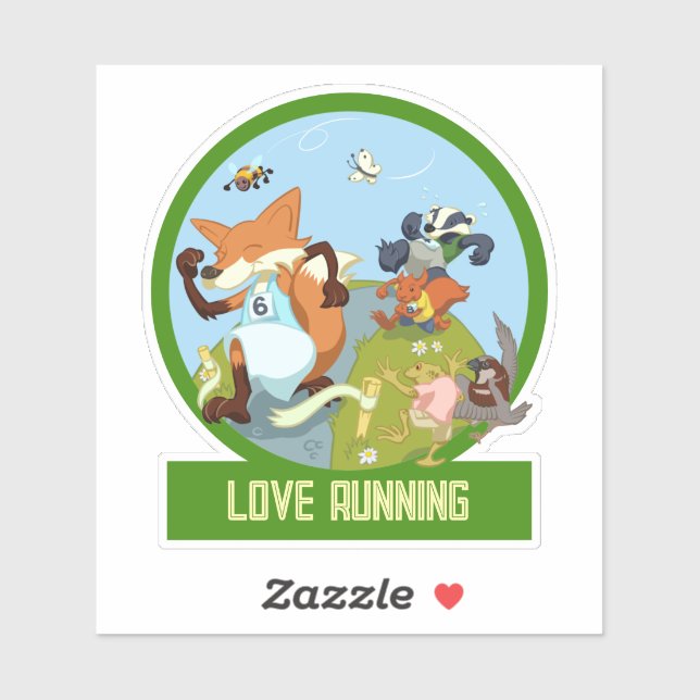 Sticker Love Runny Funny Woodland Animal Race Cartoon (Feuille)