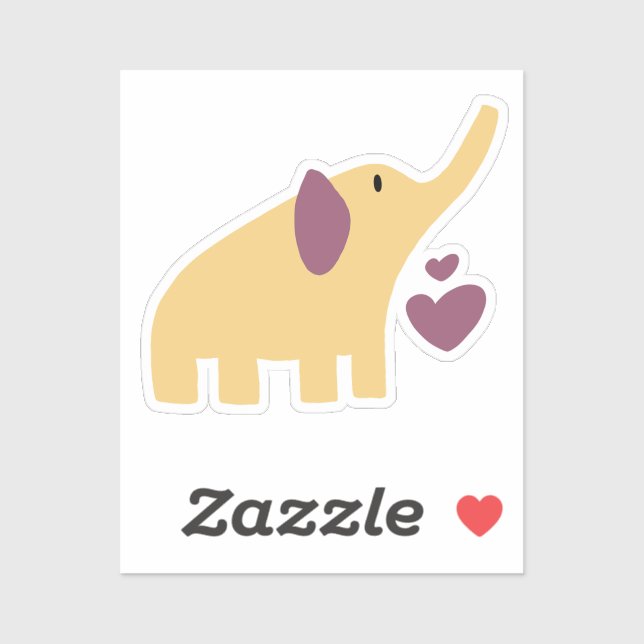 Sticker Lovely Yellow Elephant With Hearts (Feuille)