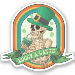 Sticker Lucky A Latte - Squelette, Café et Cloches