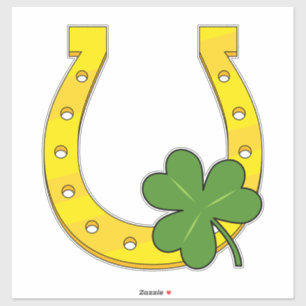 Sticker Lucky Golden Horseshoe avec Shamrock en blanc
