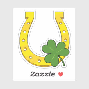 Sticker Lucky Golden Horseshoe avec Shamrock sur noir