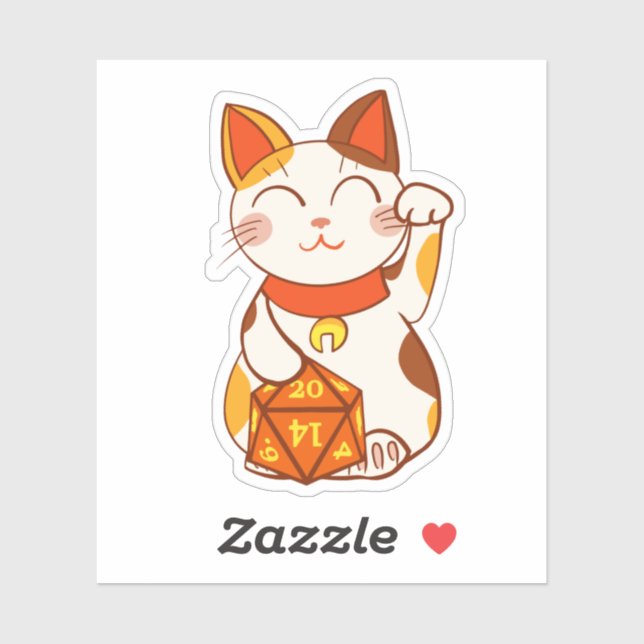 Sticker Lucky Maneki Neko RPG Dice Calico Cat (Feuille)