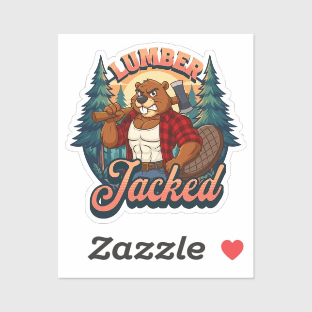 Sticker Lumber Jacked Beaver Funny Lumberjack Pun Design (Feuille)